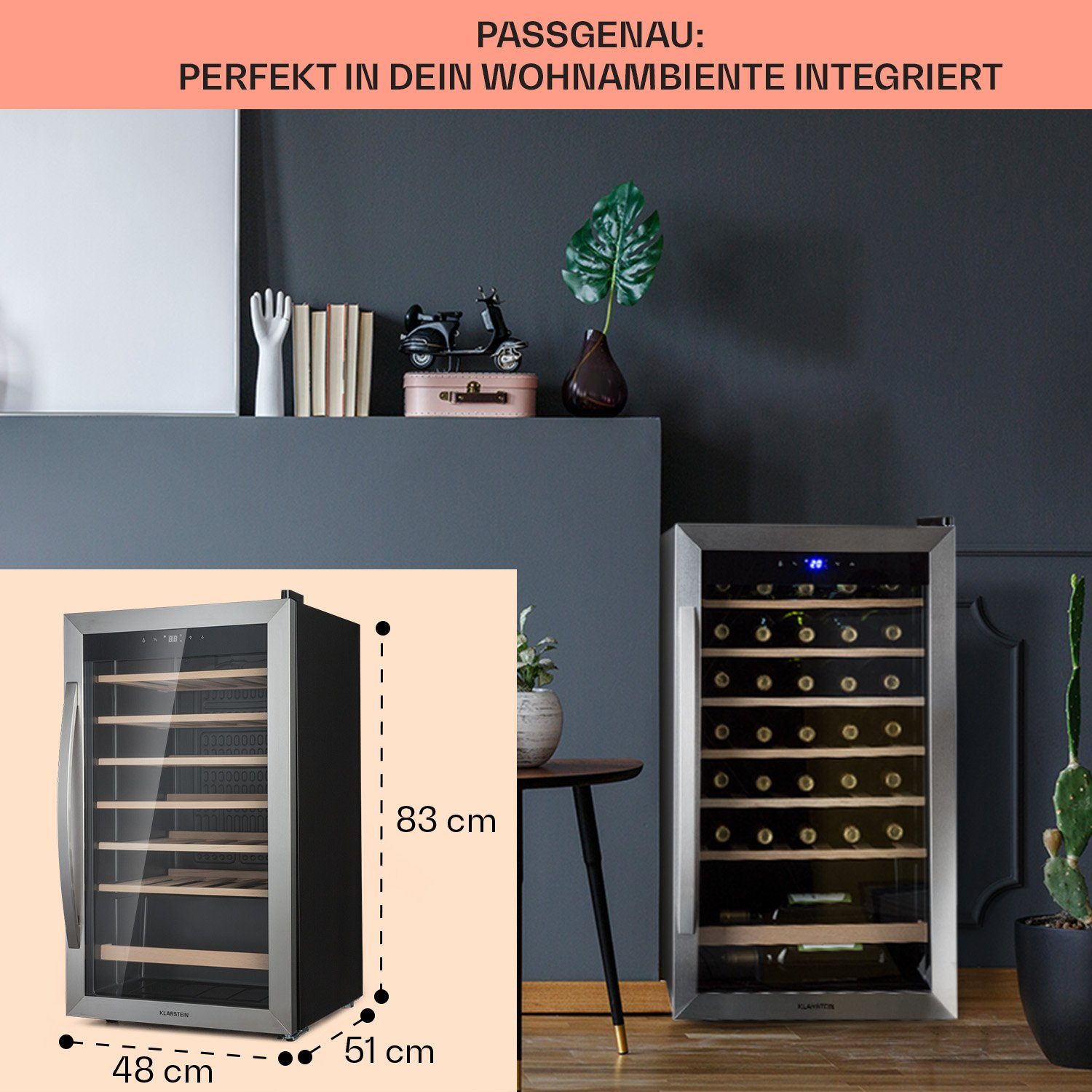 Klarstein Weinkühlschrank Vinamour 32 Uno, für 36 Standardflaschen á 0,75l,Wein Flaschenkühlschrank Weintemperierschrank Weinschrank Kühlschrank