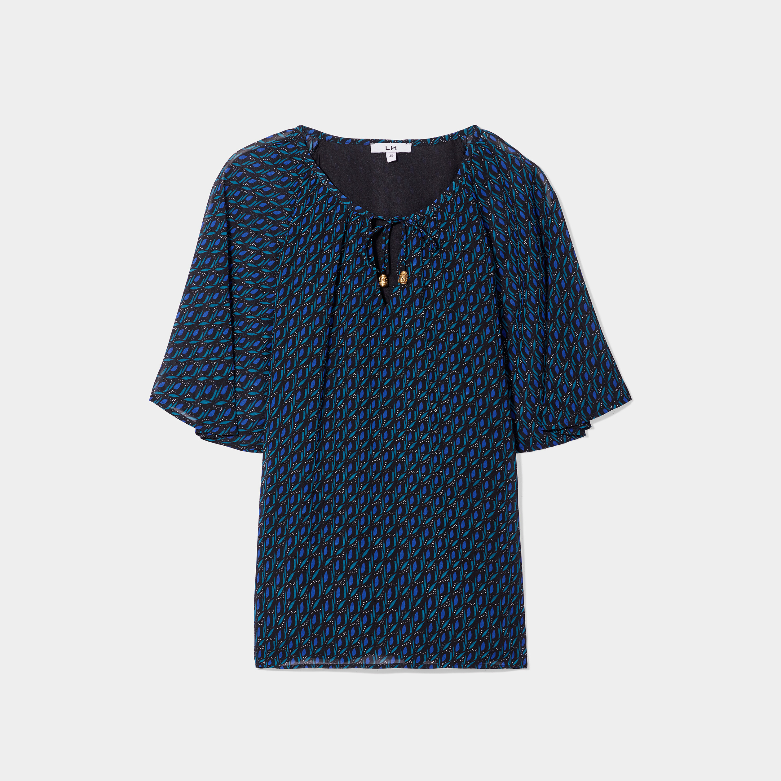 Blouse col tunisien avec cordons bleu marine femme | La Halle