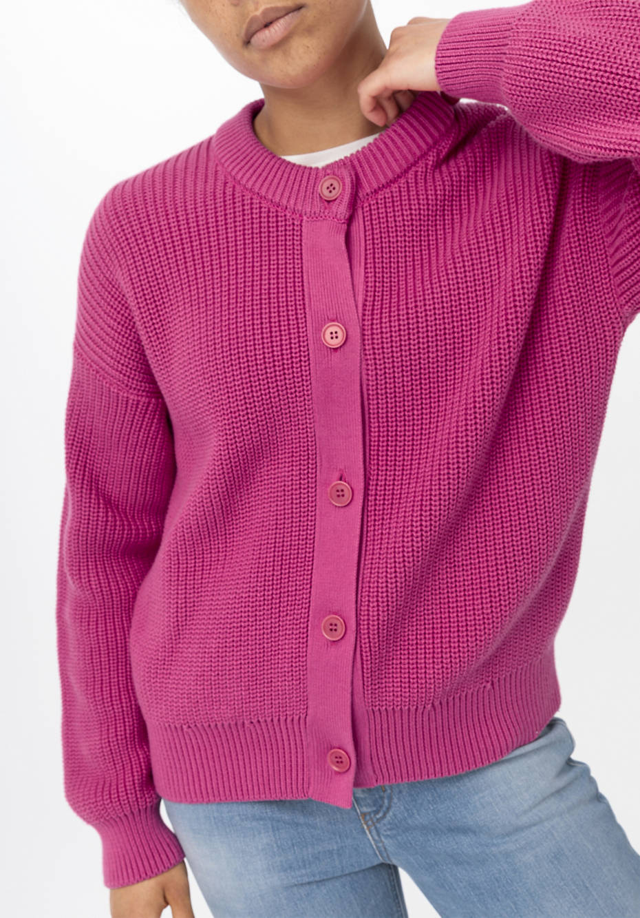 Rundhals-Cardigan aus reiner Bio-Baumwolle