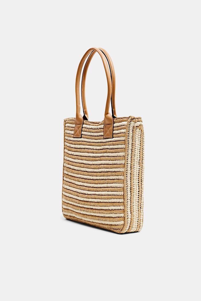 Tote Bag aus Raffia mit Henkeln in Lederoptik