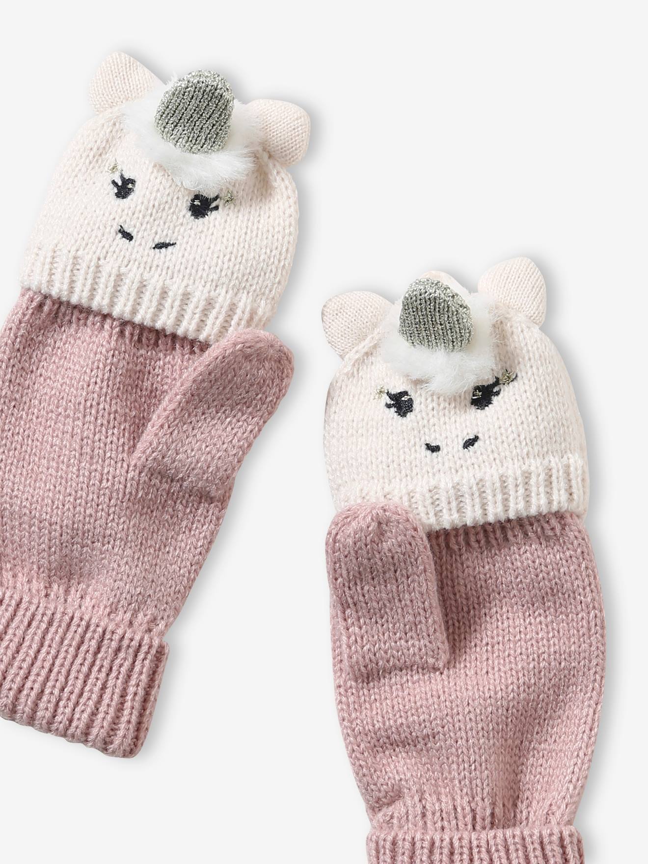 Vertbaudet Mädchen 2-in-1-Handschuhe, Einhorn - rosa