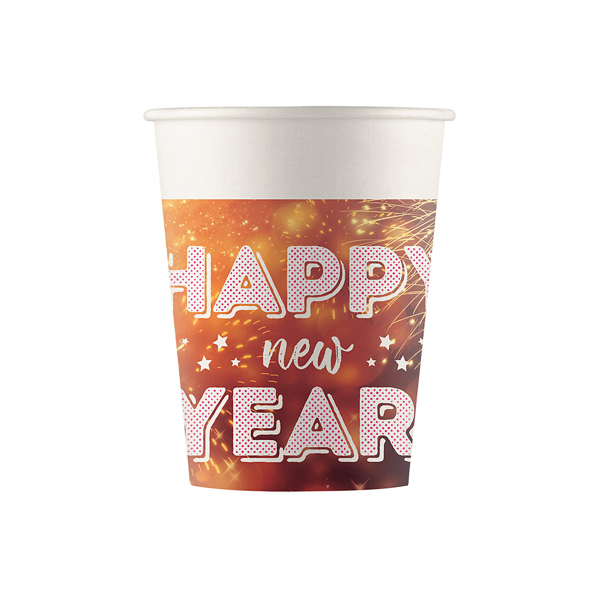Pappbecher Happy New Year 200 ml, kompostierbar, 8 Stück