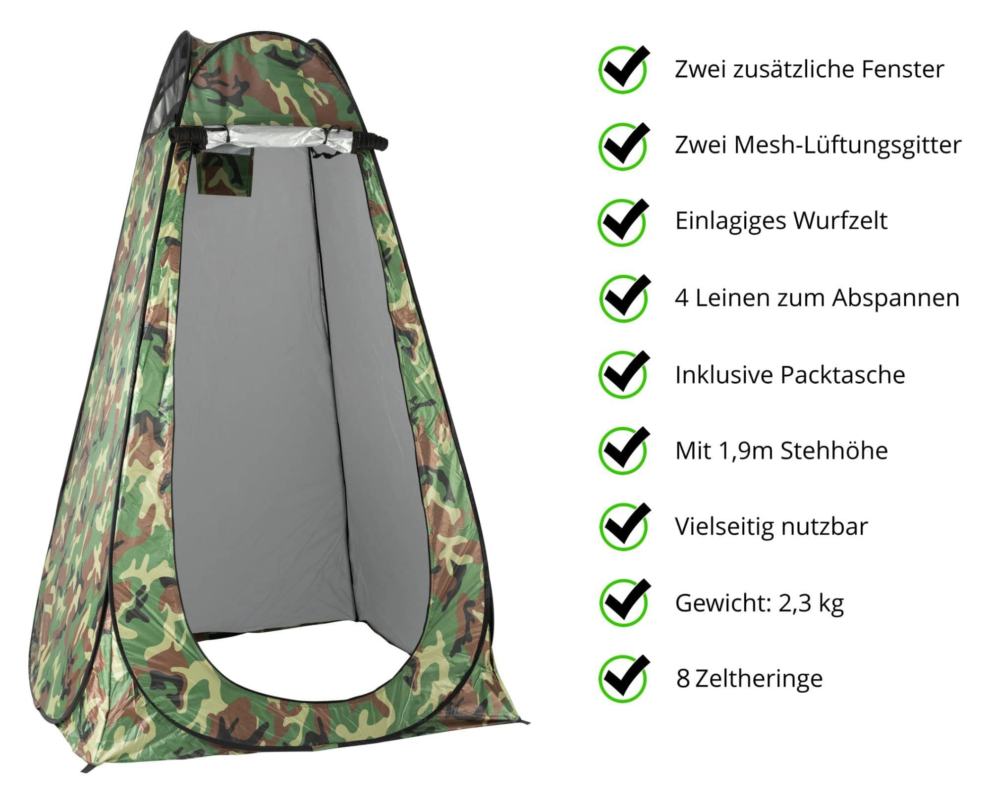 Stagecaptain Campingtoilette Quixie Toilet - Festival- und Reisetoilette, (Quixie Privacy Set, 2-St., inkl. Sichtschutz-Zelt & 10 Auffangbeutel), für Kinder und Erwachsene - Mit Handwaschsprayer