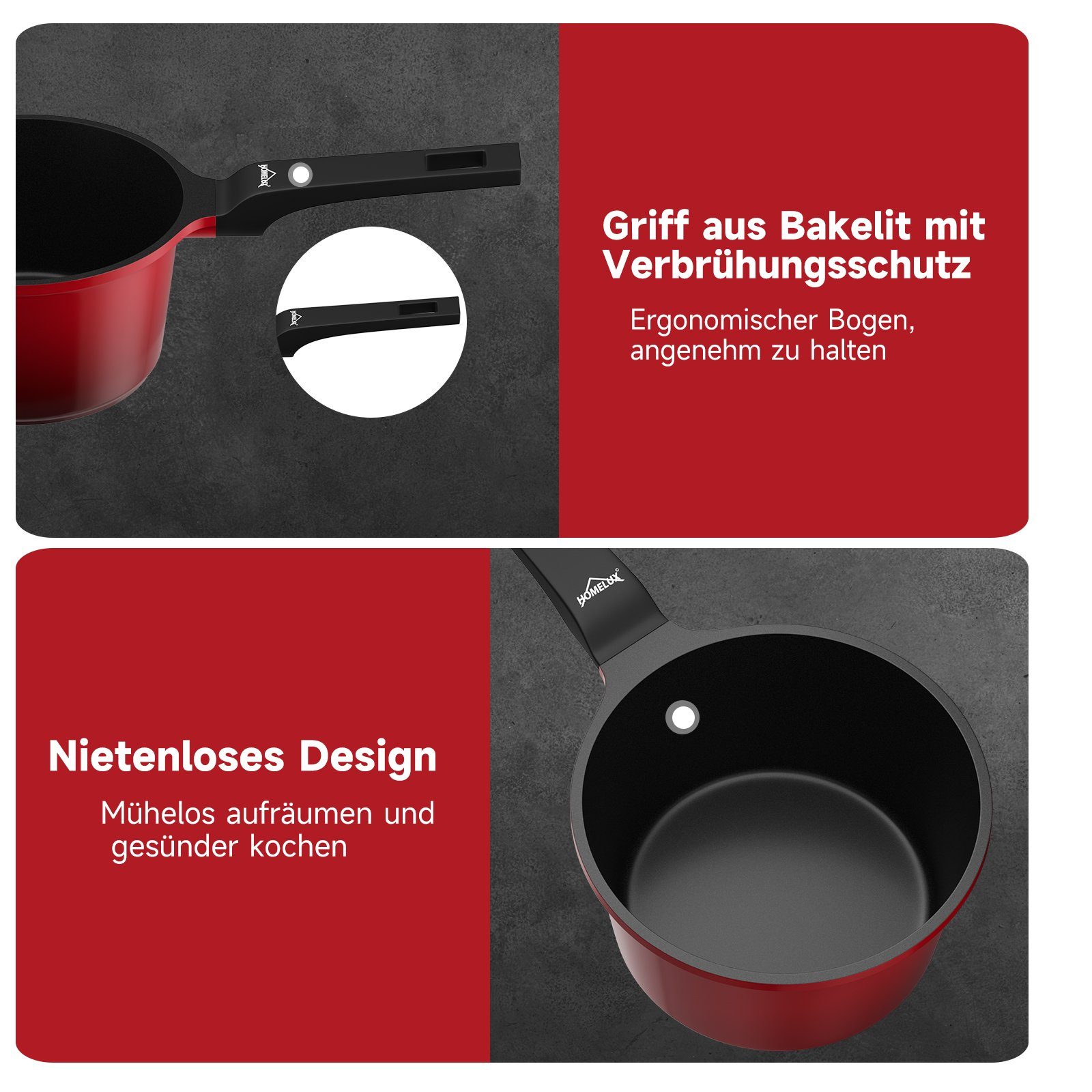 HOMELUX Kasserolle Stielkasserolle Klein Stieltopf Milchtopf Induktion, Aluminium, induktionsgeeignet, Antihaft-Beschichtung, für alle Herdarten