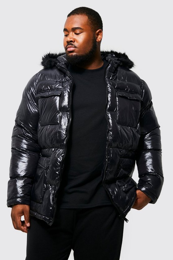 Plus hochglänzender Parka mit 4 Taschen