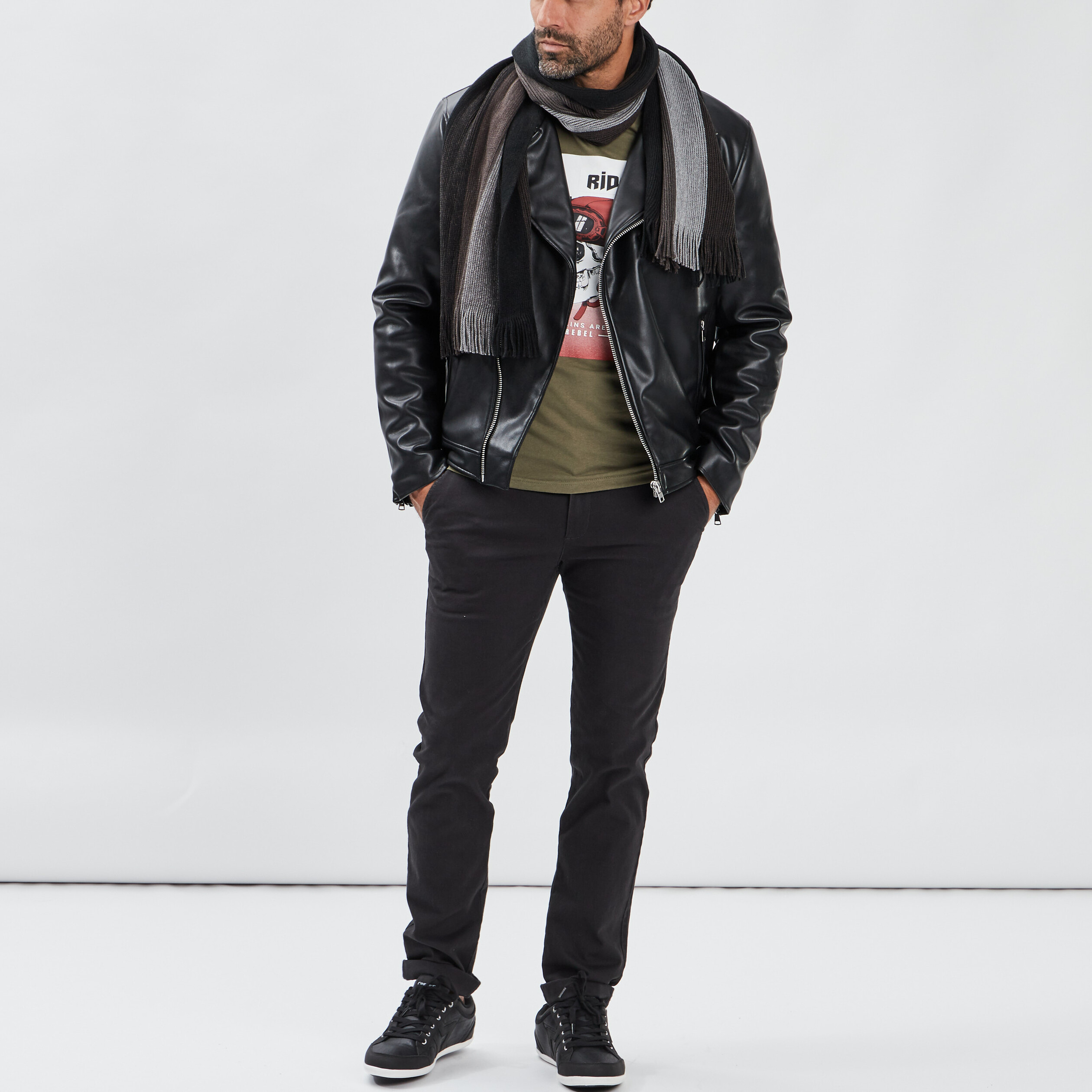 Veste style biker simili cuir zippée noir homme | La Halle