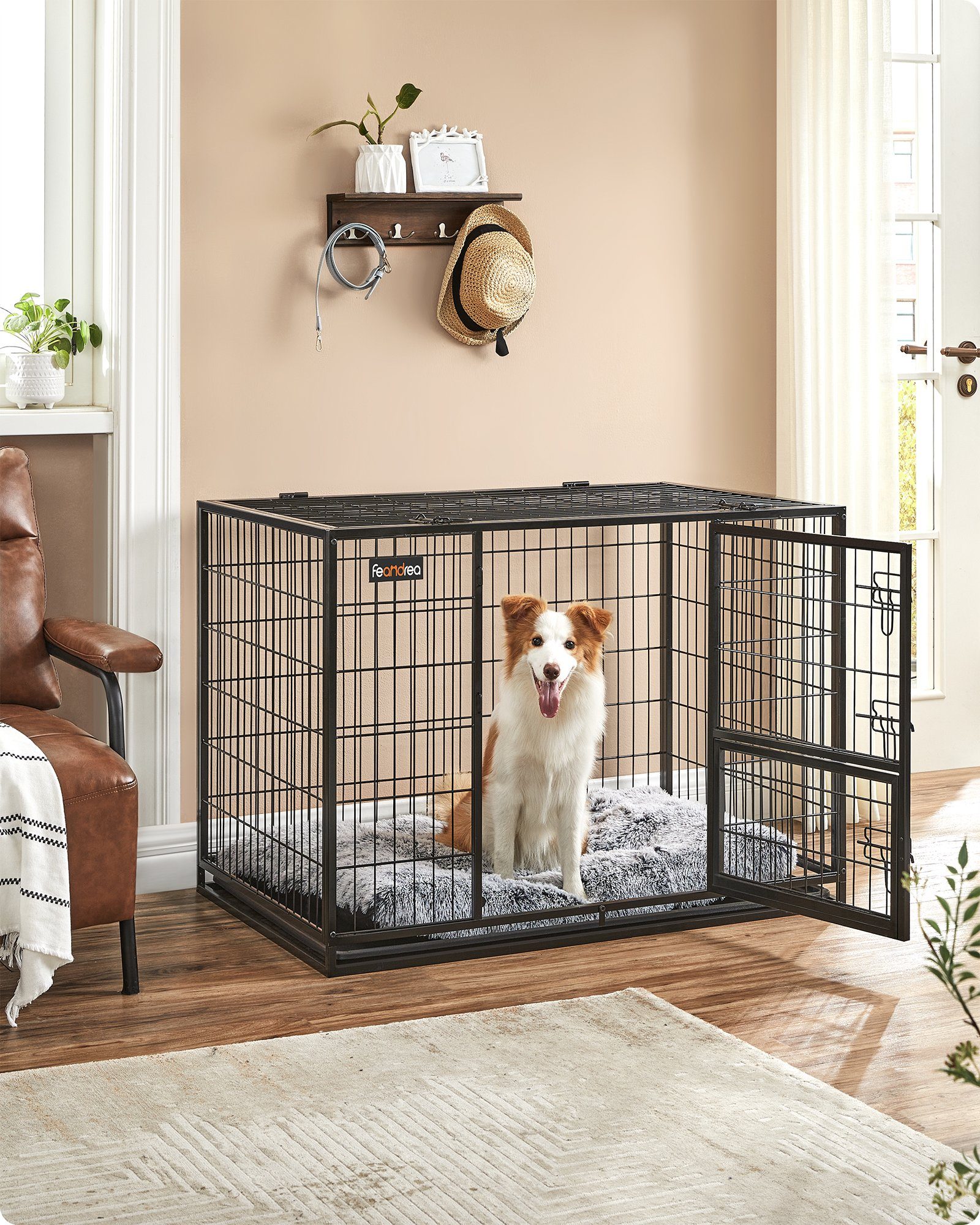 FEANDREA Hundekäfig, Hundebox L/XL Doppeltür vielseitig einsetzbar