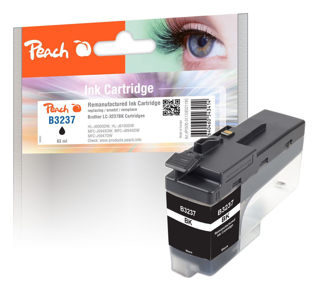 Peach Tintenpatrone schwarz ersetzt Brother LC-3237BK