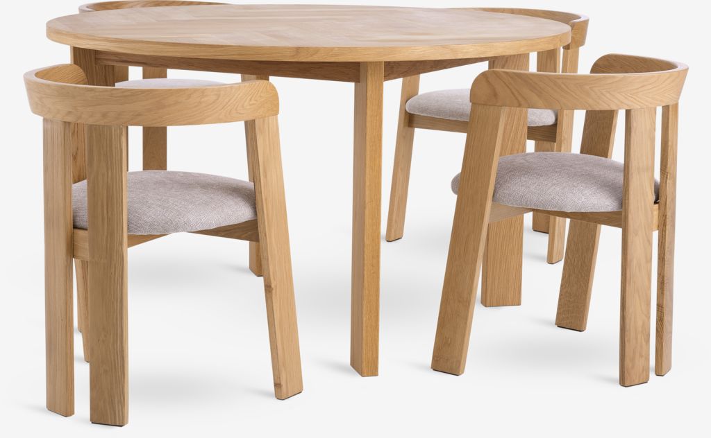 HARESKOV BOVRUP HARESKOV Ø129 table en chêne 4 chaise BOVRUP chêne/beige