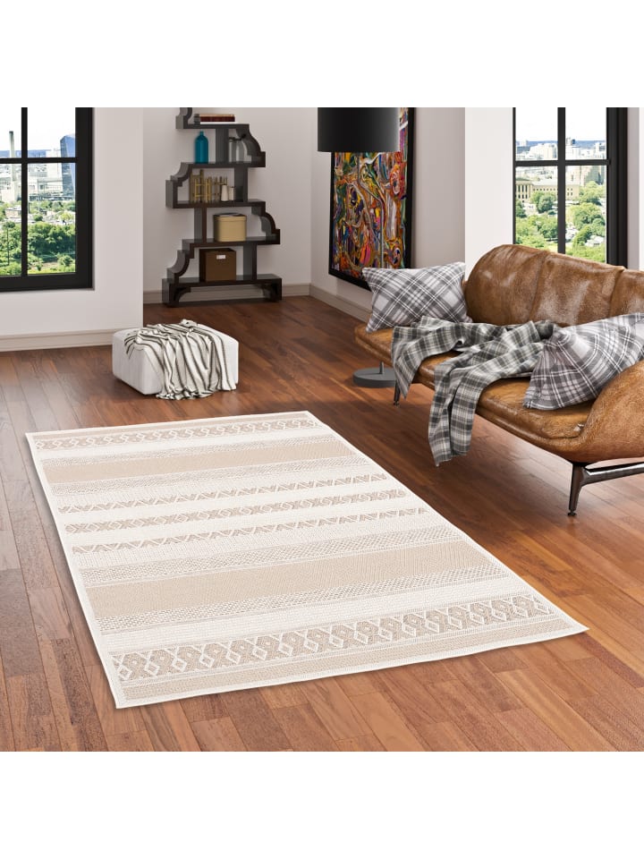 Pergamon In & Outdoor Teppich Flachgewebe Ottawa Stripes in Beige günstig kaufen