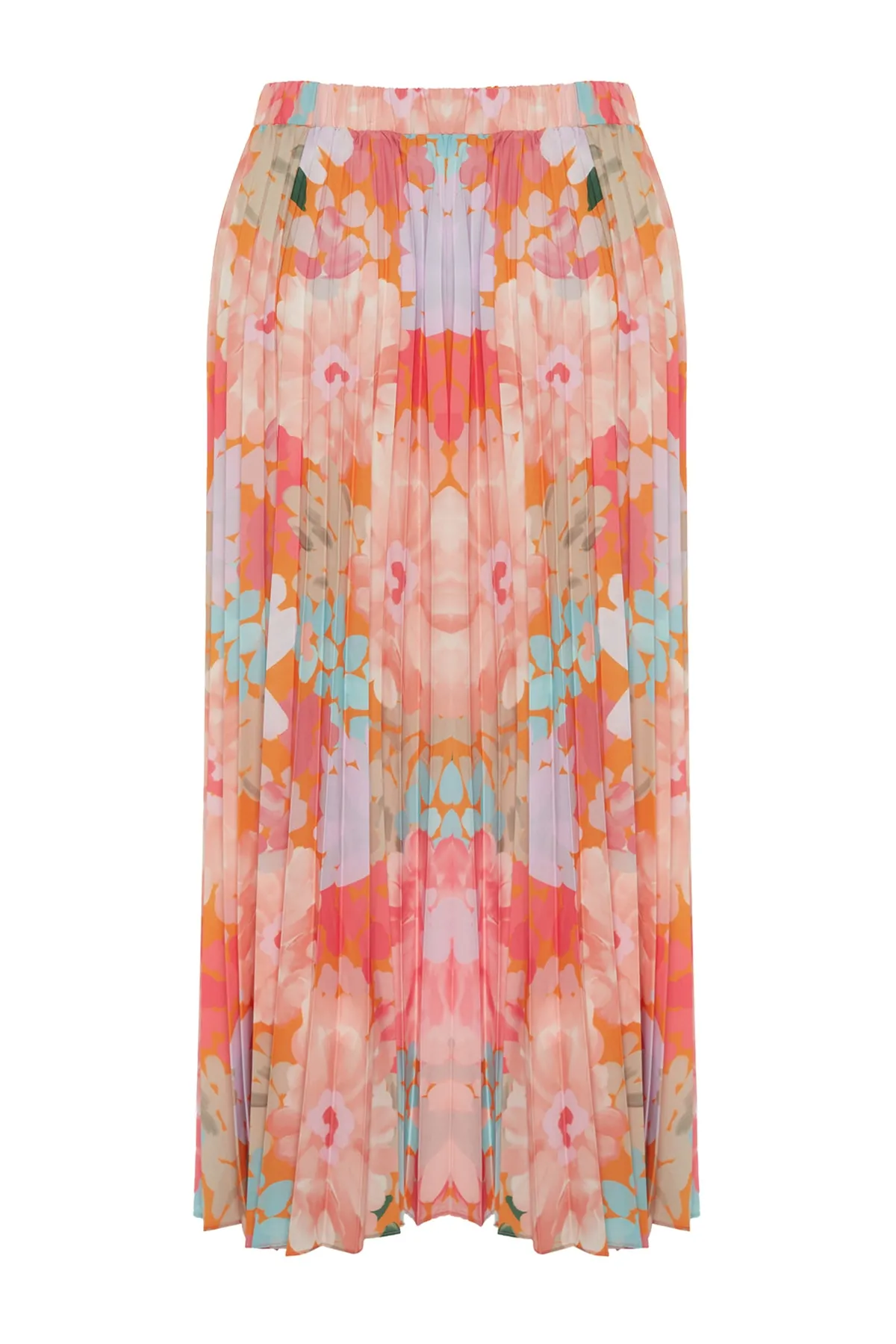 Trendyol Modest  Mehrfarbiger, plissierter Webrock mit Blumenmuster und elastischem Bund TCTSS23EE00018