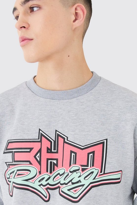 Kastiges Oversize Sweatshirt mit Moto Racing Print