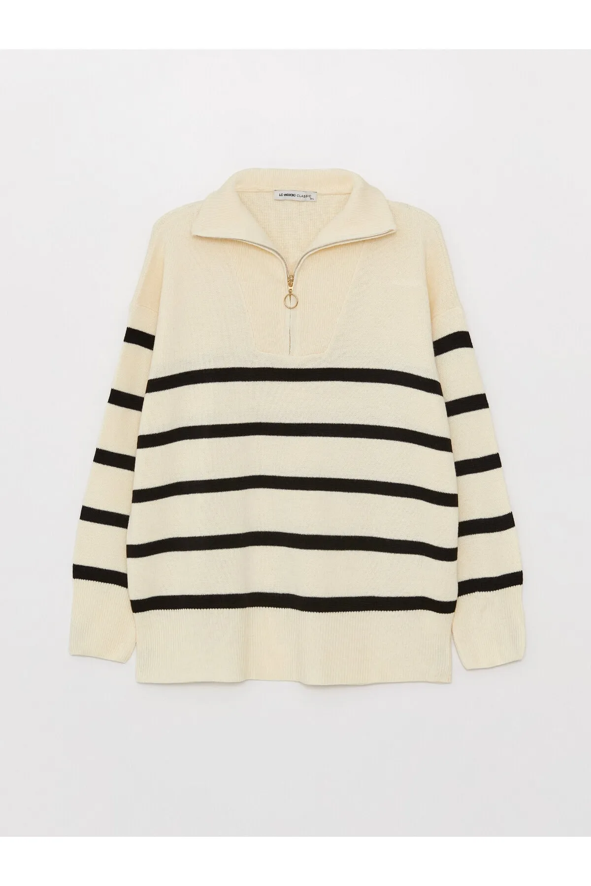 LC Waikiki  Jackenkragen Gestreifter Langarm Oversize Damen Strickpullover
