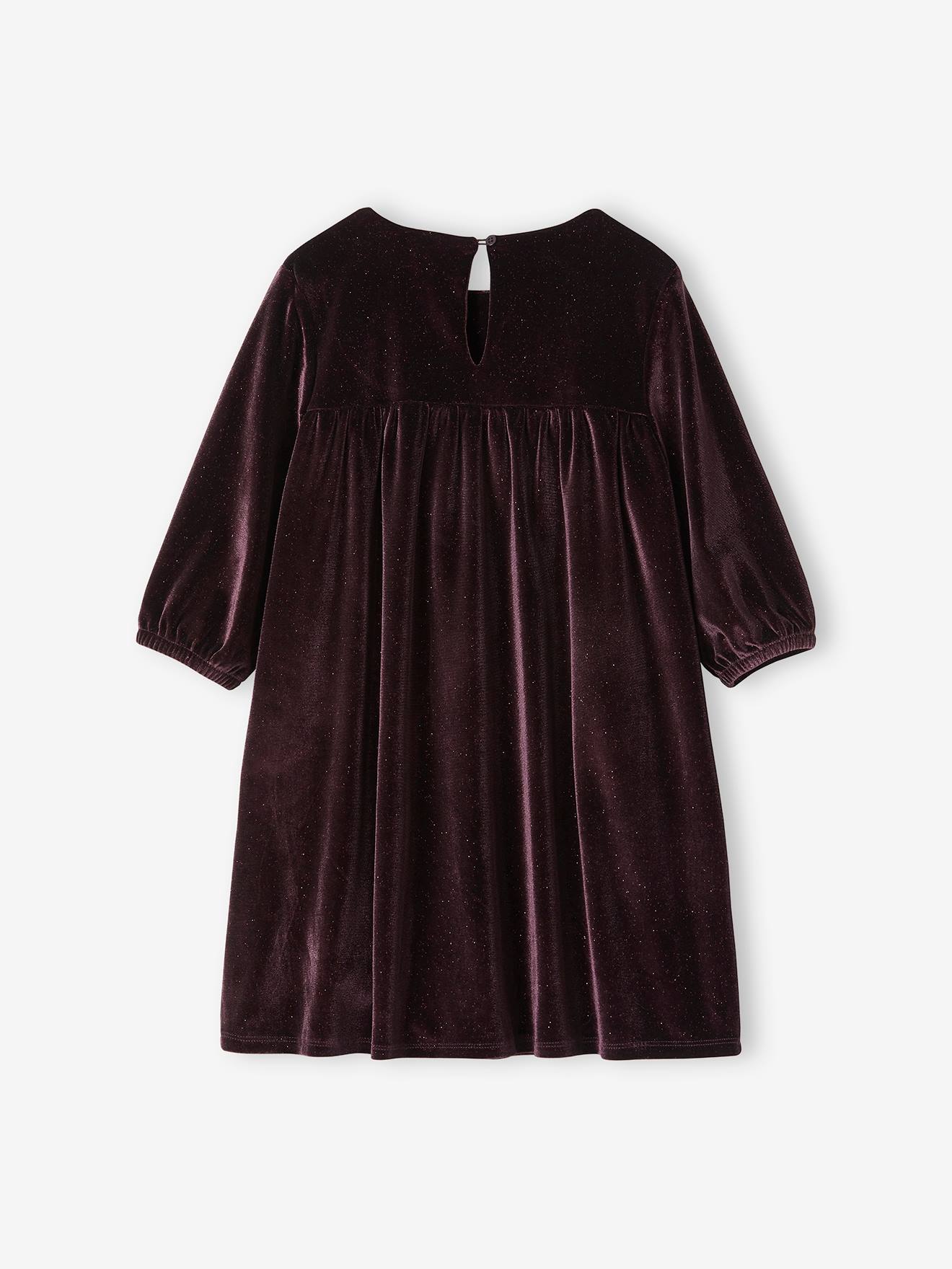 Vertbaudet Festliches Mädchen Samtkleid - pflaume