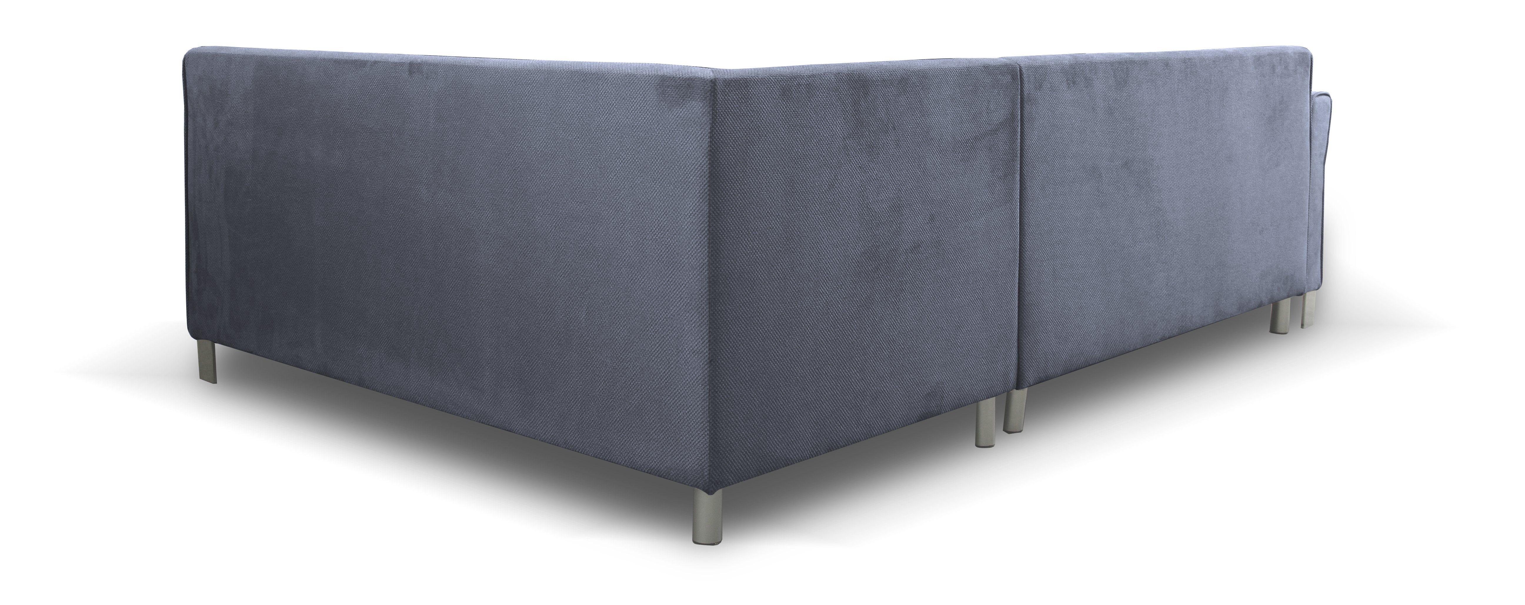 Beautysofa Polsterecke Hilton L, Ottomane links oder rechts, mit Metallbeine, Velour Polsterecke, Eckcouch mit Schlaffunktion und Hocker