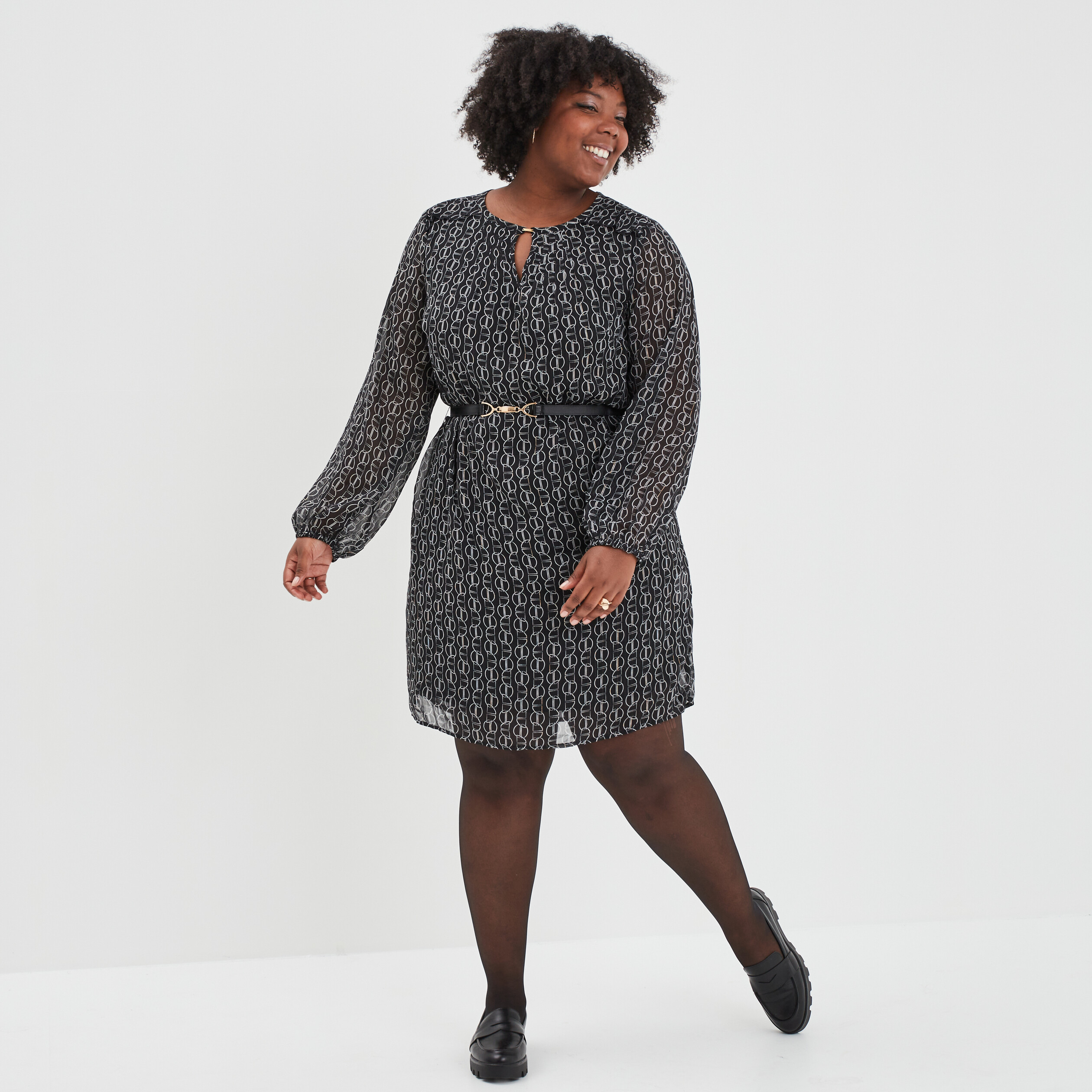 Robe fluide à encolure goutte noir femme grande taille | La Halle