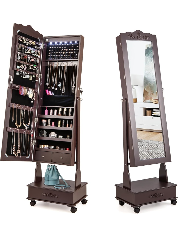 COSTWAY Schmuckschrank LED in Braun günstig kaufen 45 cm