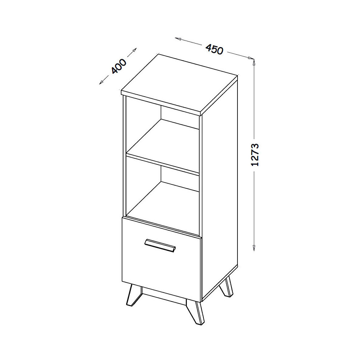 Regal Bücherregal Seven 45x40x127,5cm Nash Eiche Andersen Kiefer 1-türig mit 2 offenen Fächern