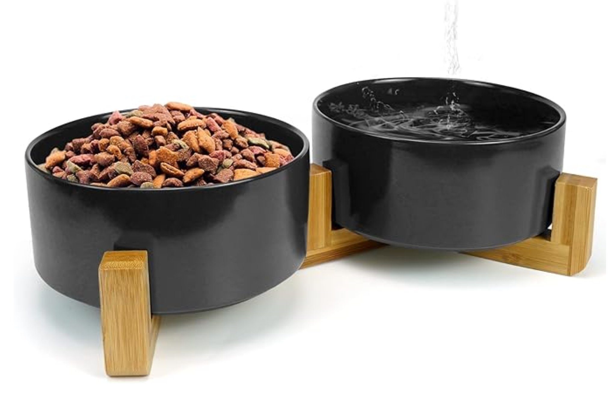 Bäll Futterstation Doppelnapf Keramik & Bambus für Hunde & Katzen, Lotus Effekt 800 ml, Keramik, langlebig, robust, umweltfreundlich, nachhaltig, biologisch abbaubar