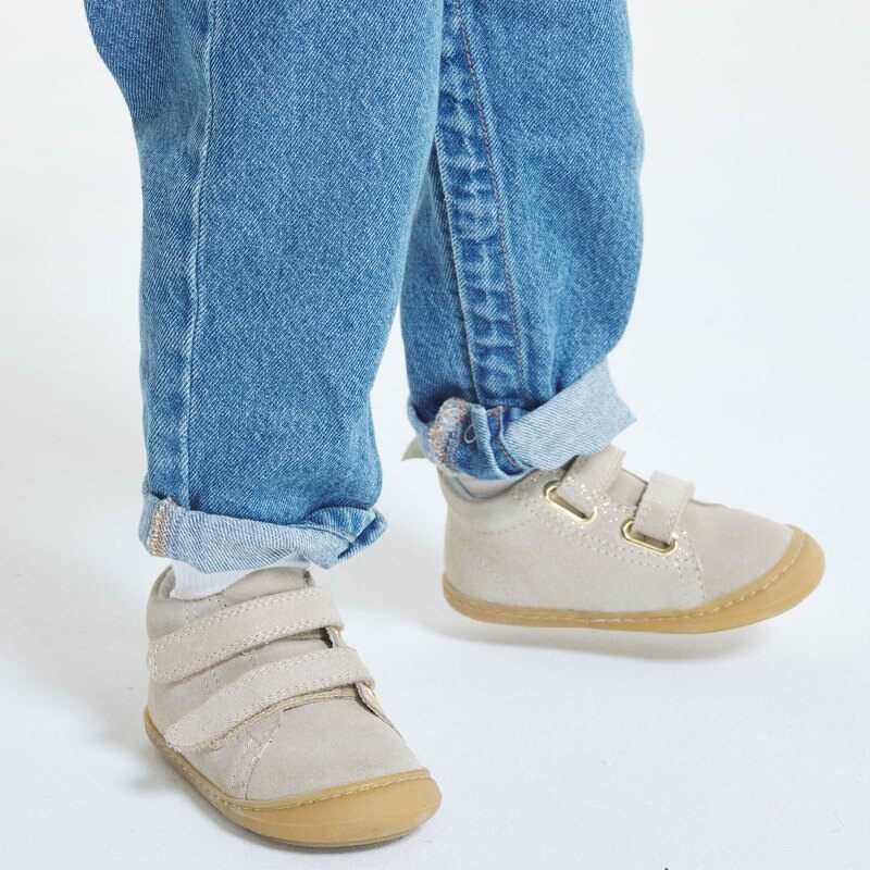 Bottillons 1ers pas souples pailletés beige bébé fille