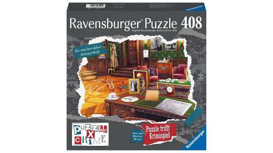 Ravensburger Puzzle - X Crime - Ein mörderischer Geburtstag - 408 Teile Puzzle-Krimispiel für 1-4 Spieler