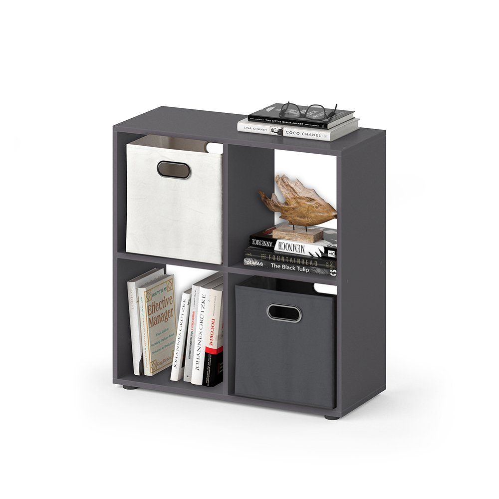 Vicco Raumteiler Standregal Bücherregal TETRA 4 Fächer Grau