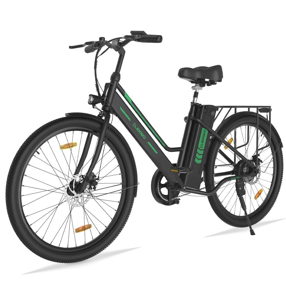 Evercross E-Bike E-fahrräder ELEKGO EG08S 26 Zoll Elektro-cityrad, 1 Gang, Heckmotor, 36V 8.4AH Lion-akku, Mit Batterieschloss Range 35-70km E-cityrad