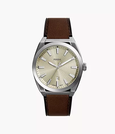Fossil Uhr Everett 3-Zeiger-Werk Datum Leder braun