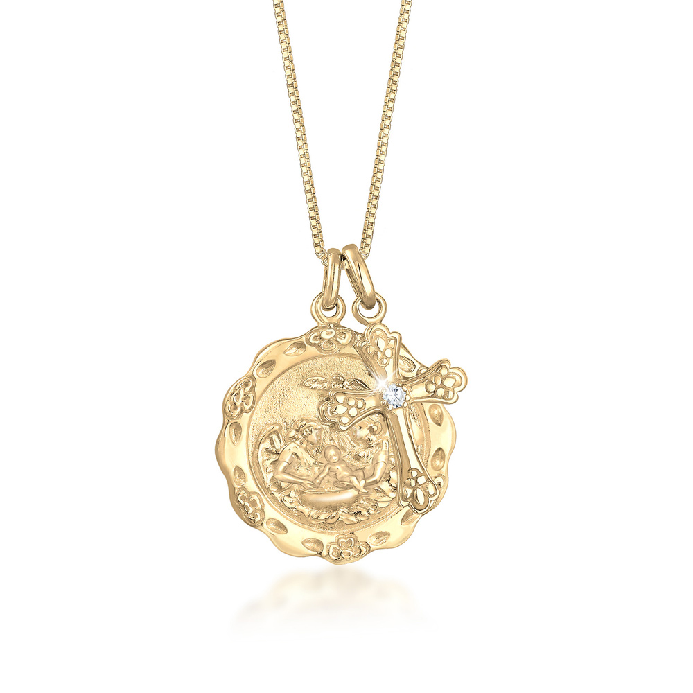 Elli Elli Collier Box Chain Antik Vintage Kreuz Zirkonia 925 Silber collier