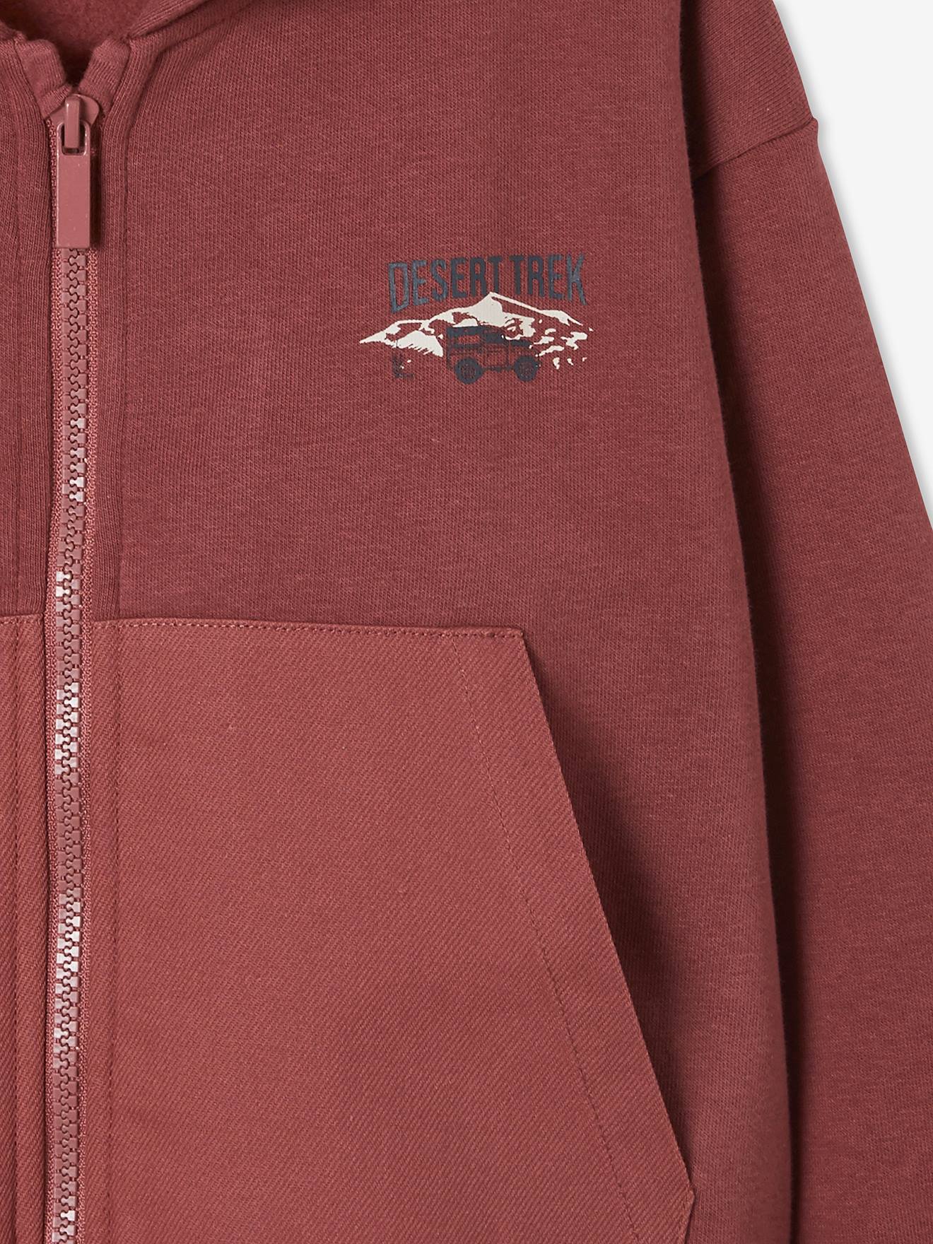 Sweat zippé à capuche garçon poches fantaisie bordeaux
