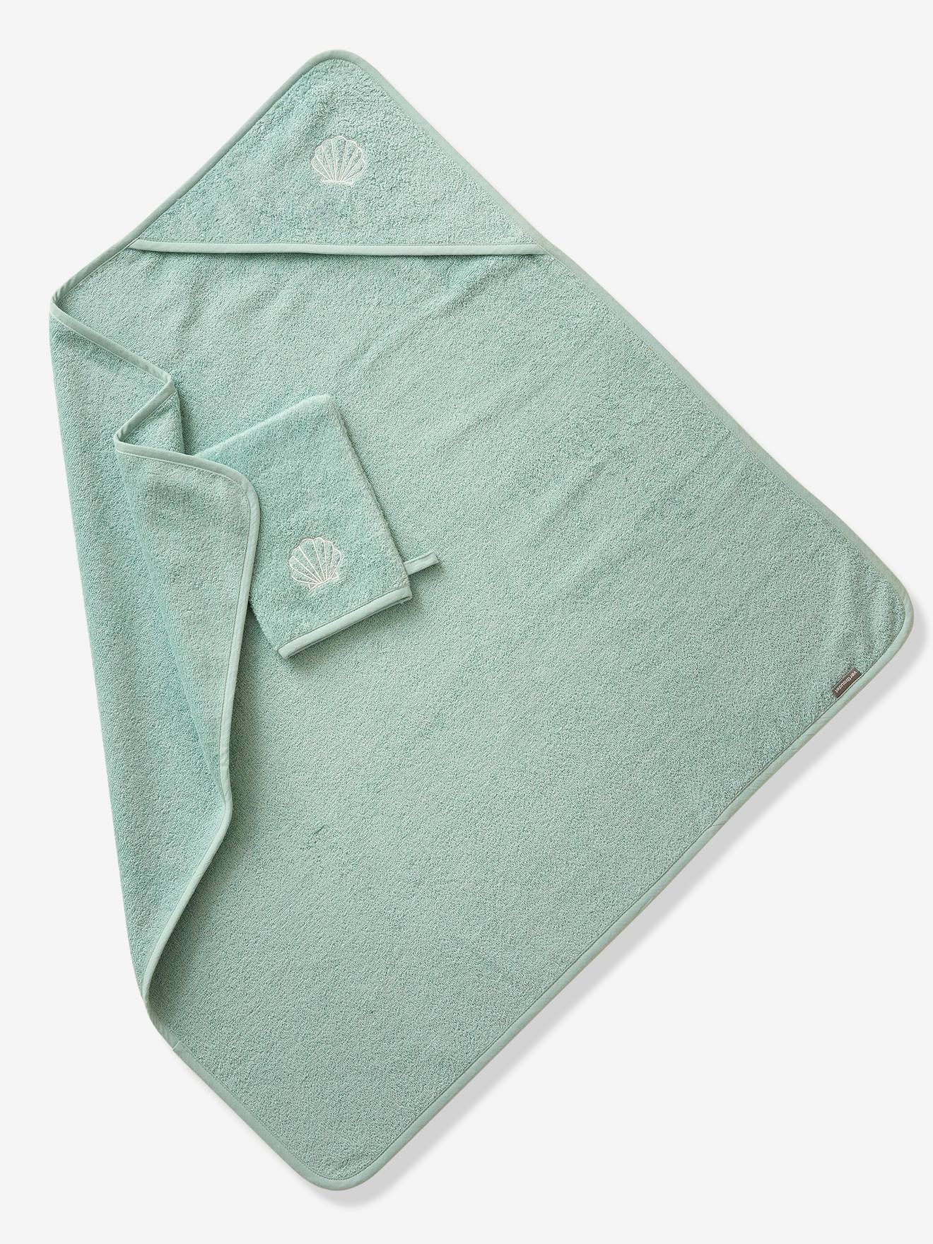 Cape de bain personnalisable + gant de toilette bleu moyen
