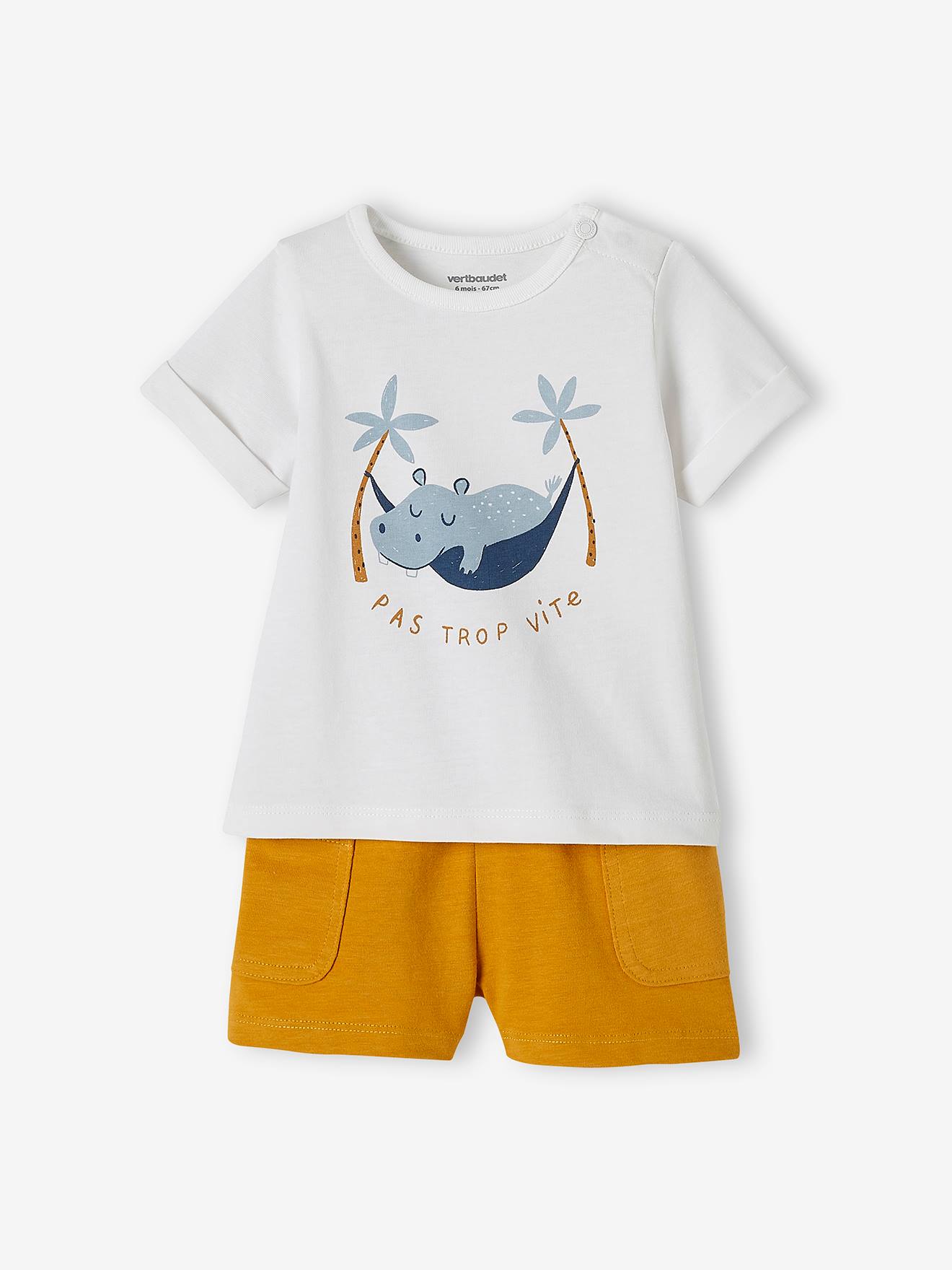 Vertbaudet Baby-Set: T-Shirt & Shorts Oeko-Tex - khaki