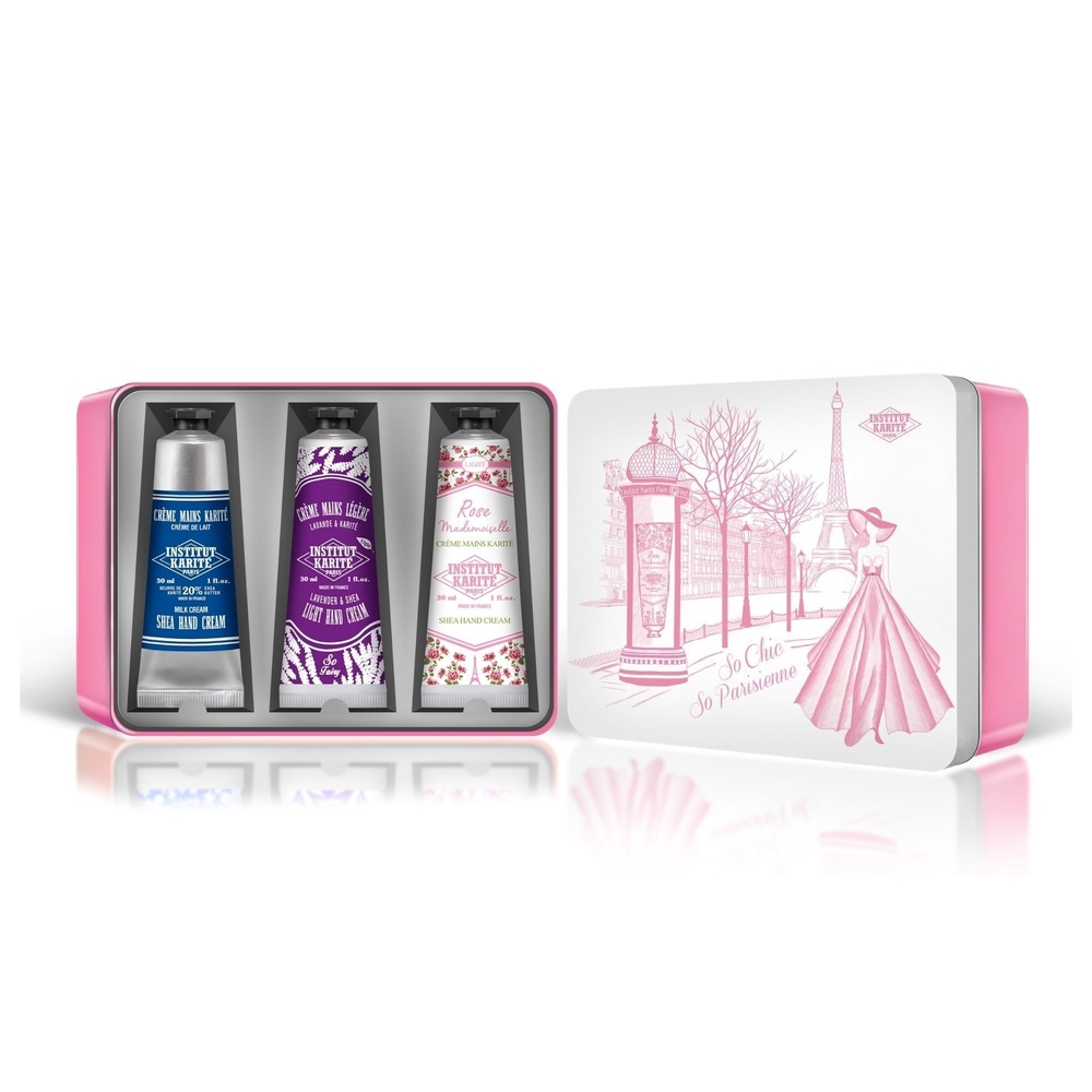 Institut Karité Paris Coffret Métal Rose Mademoiselle - Crèmede Lait, Lavande, Rose Mademoiselle Crèmes Mains