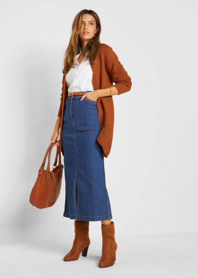 Jeansrock mit PU-Paspel