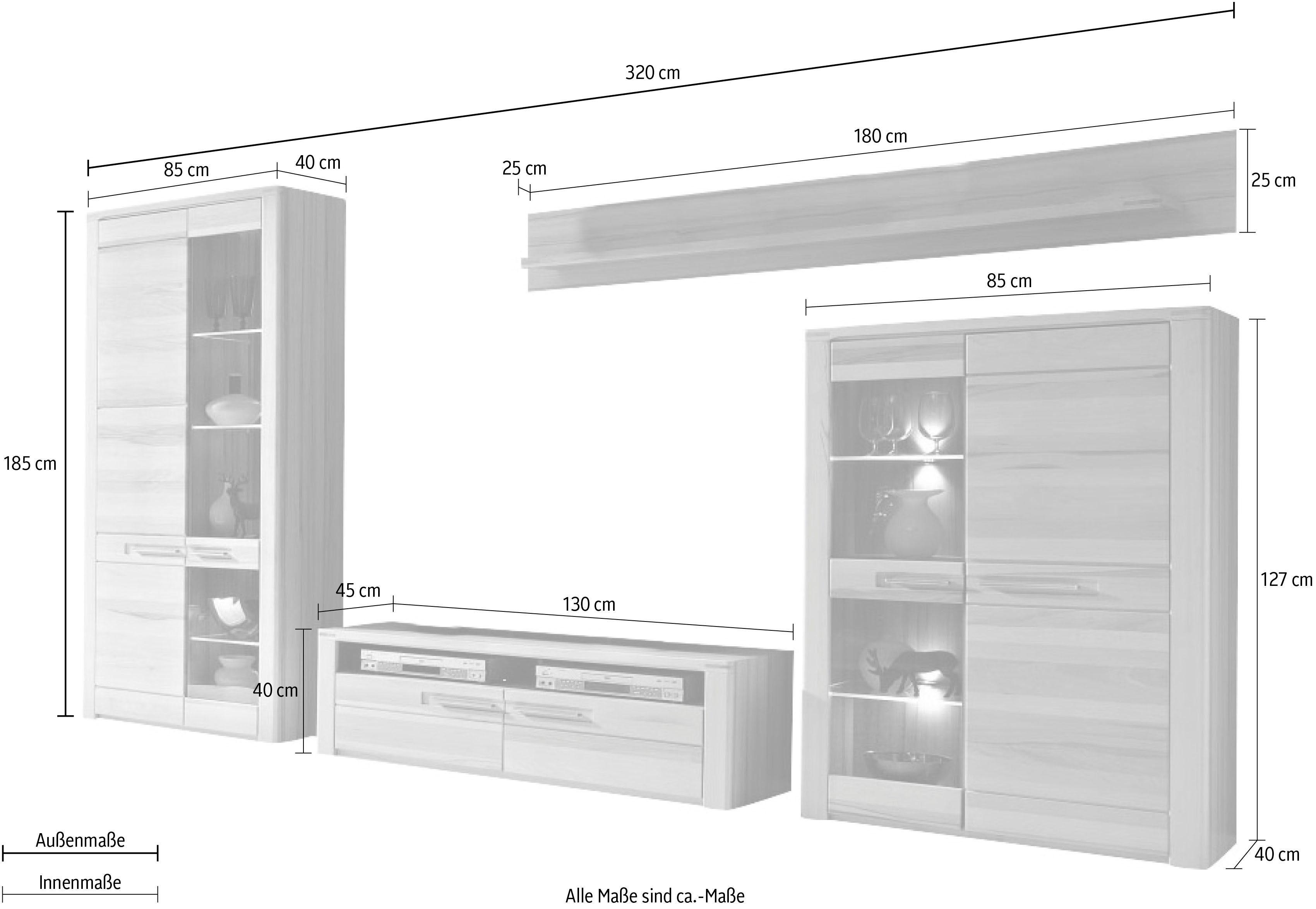 Innostyle Wohnwand Nature Plus, (Set, 4-St), inkl. LED-Beleuchtung, mit Soft-Close-Funtion