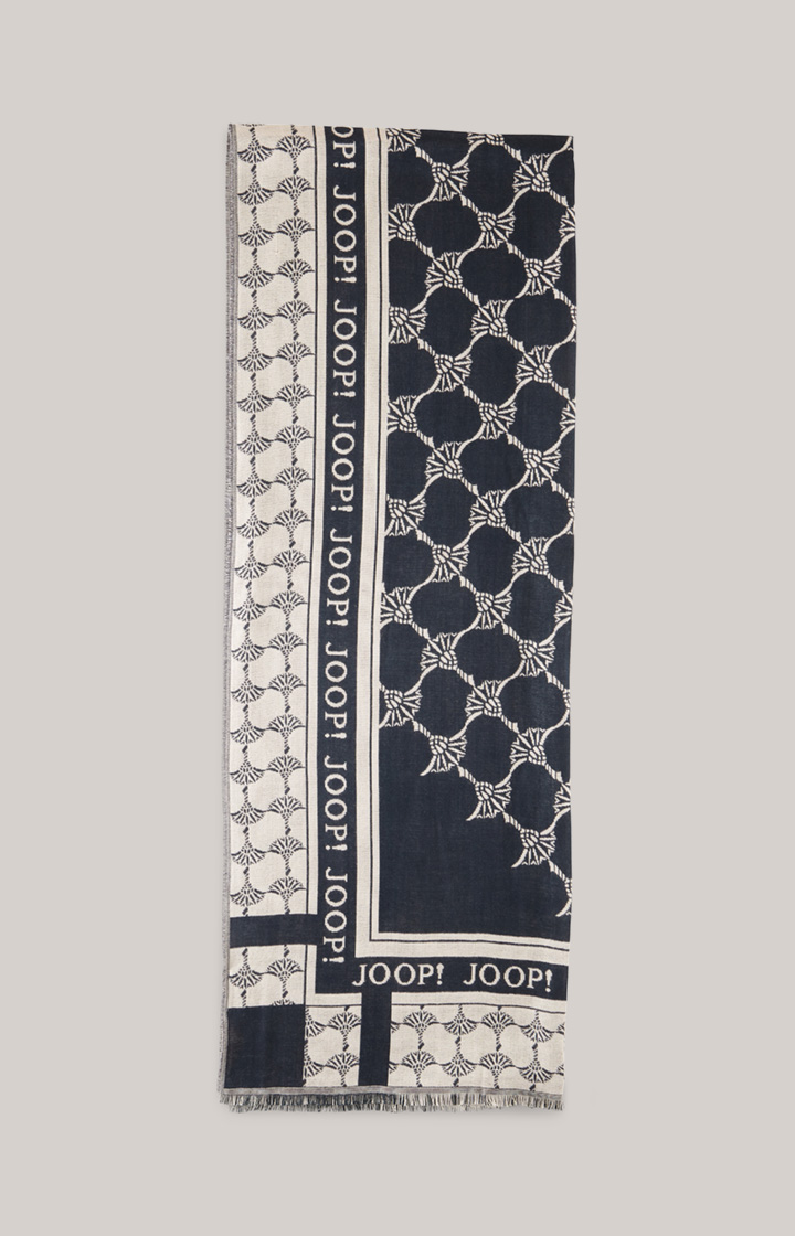 Jacquard-Schal in Dunkelblau/Beige