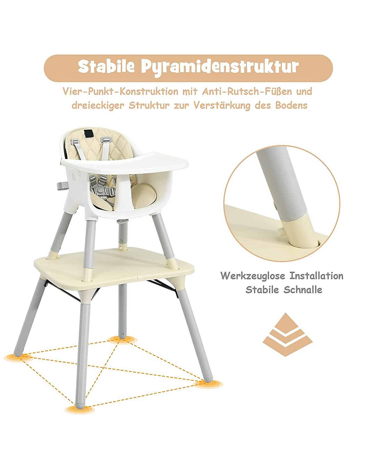 4in1 Baby Hochstuhl mit abnehmbarem & verstellbarem Tablett