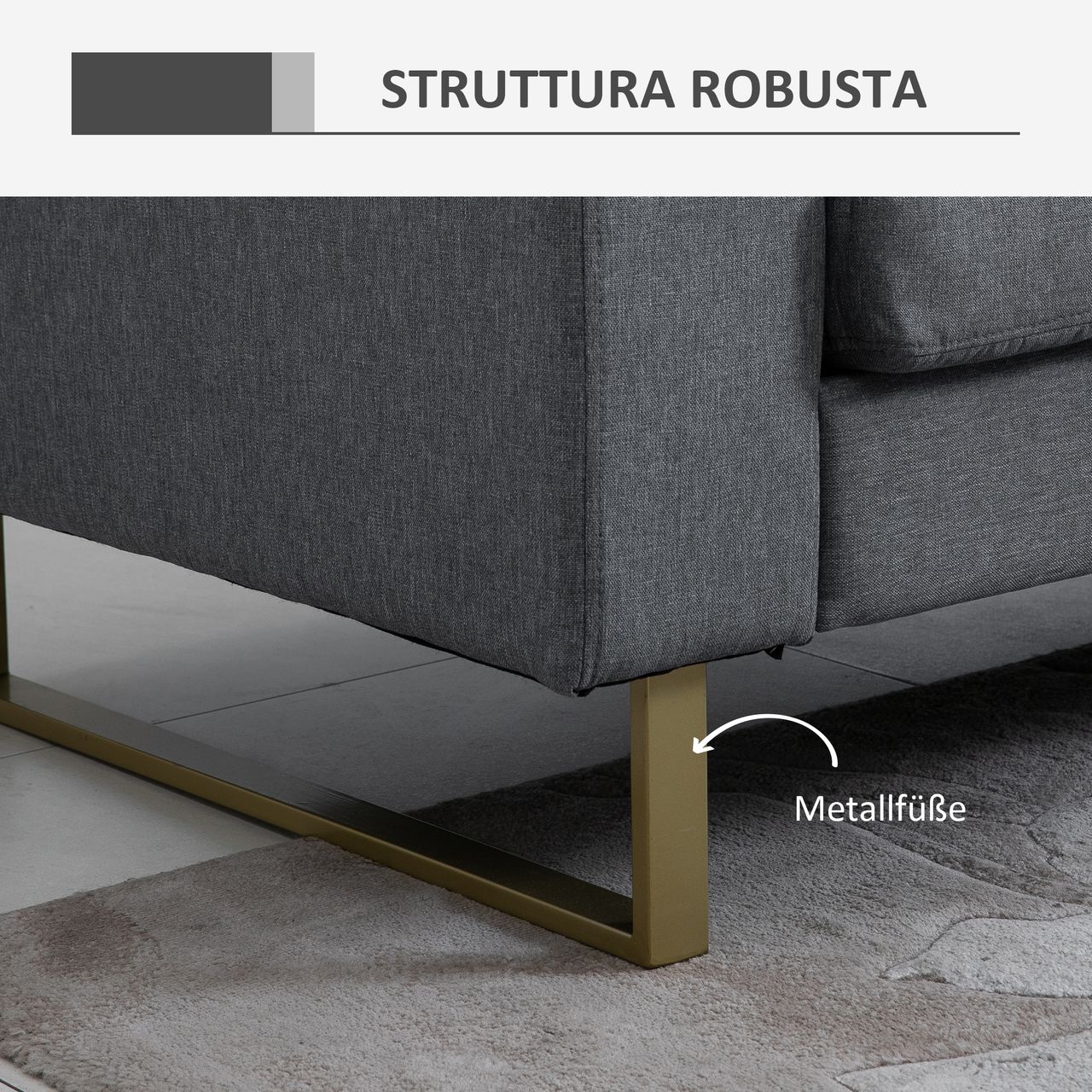HOMCOM Polstersofa 3-Sitzer Sofa Stoffsofa Sitzmöbel Fernsehsessel Kissen Armlehne Leinen dunkelgrau 200 x 82 x 78 cm