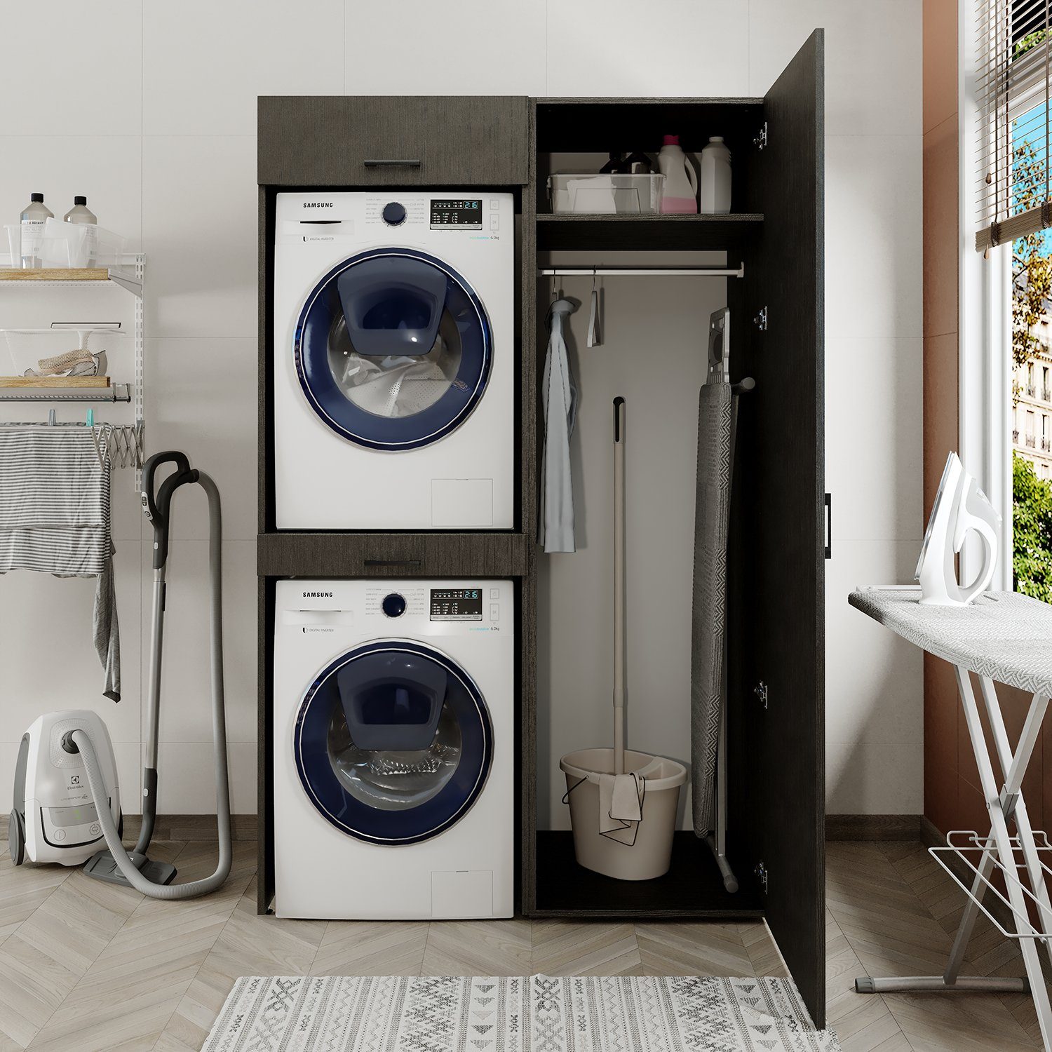 Roomart Waschmaschinenumbauschrank (Waschmaschinenschrank für Trockner und Waschmaschine Überbauschrank)