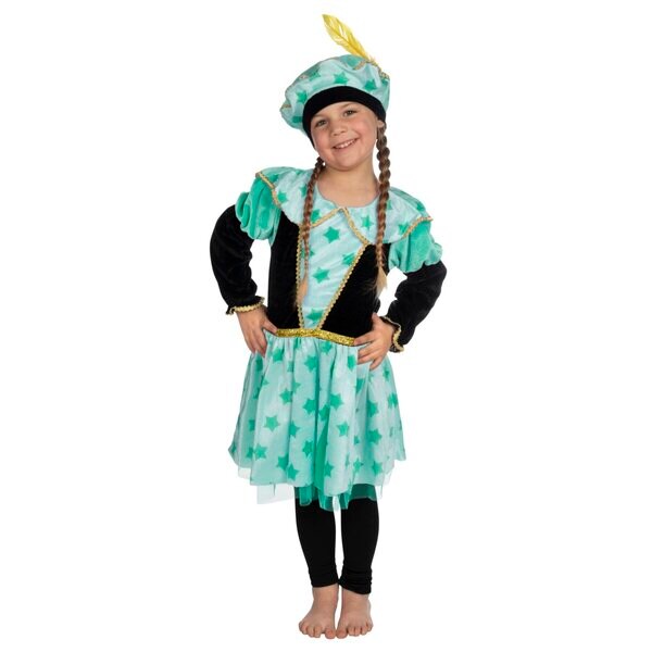 Luxury Sinterklaas helper dress with hat turquoise, 6-8 years