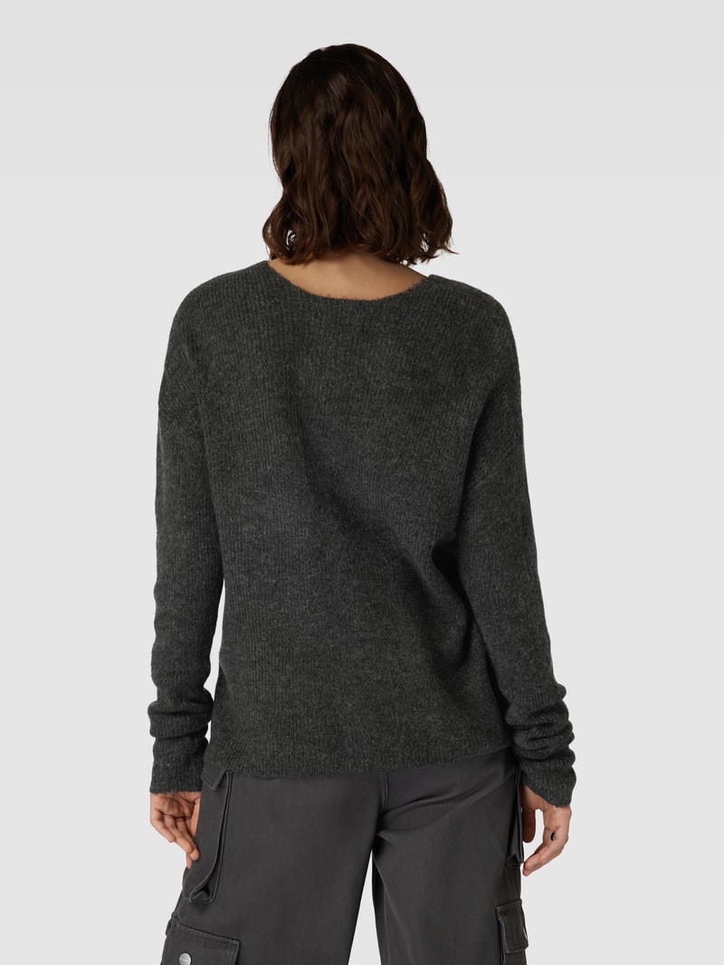 Strickpullover mit V-Ausschnitt Modell 'CAMILLA' in anthrazit meliert