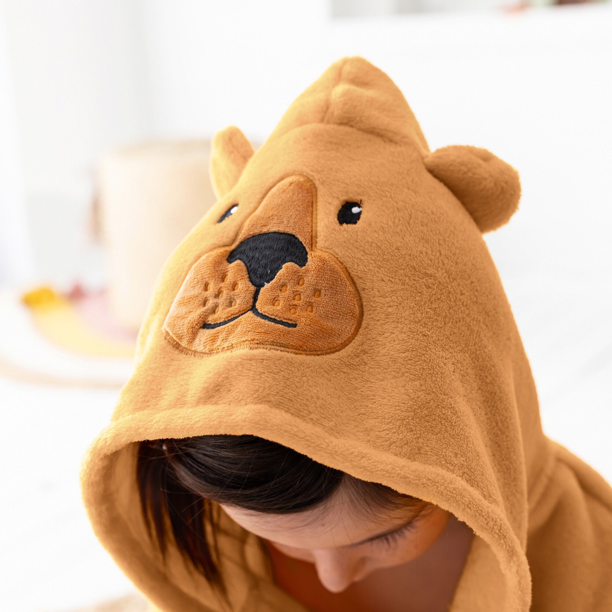 Peignoir de bain enfant ours à capuche microfibre toute douce