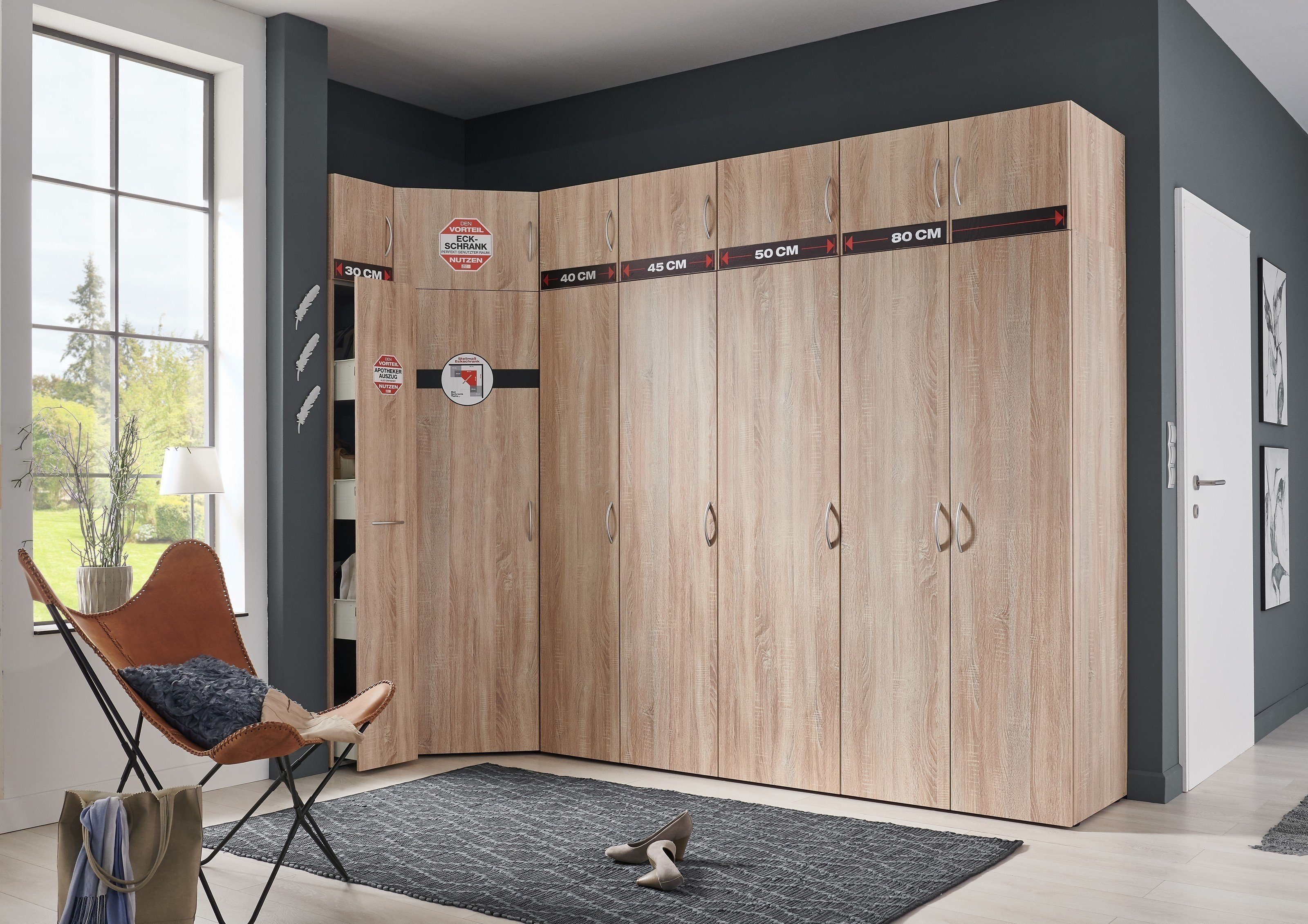 freiraum Mehrzweckschrank Multiraumkonzept (BxH: 80x185 cm) in EICHE SAEGERAU-NACHBILDUNG mit 2 Türen und 5 Einlegeböden