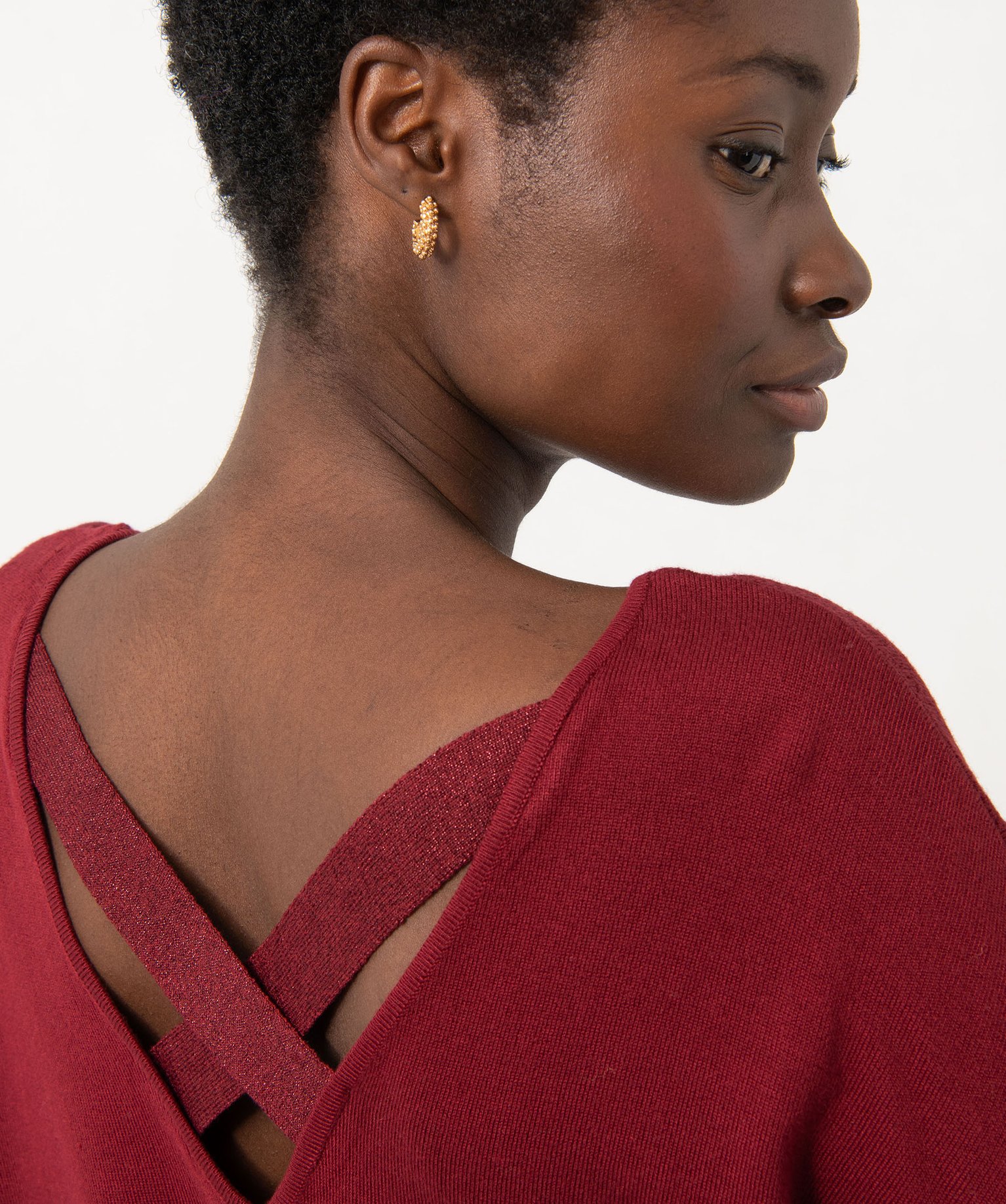 Pull fin à col rond avec dos croisé femme bordeaux | GEMO