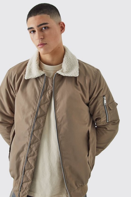 Nylon Fliegerjacke mit Borg-Kragen