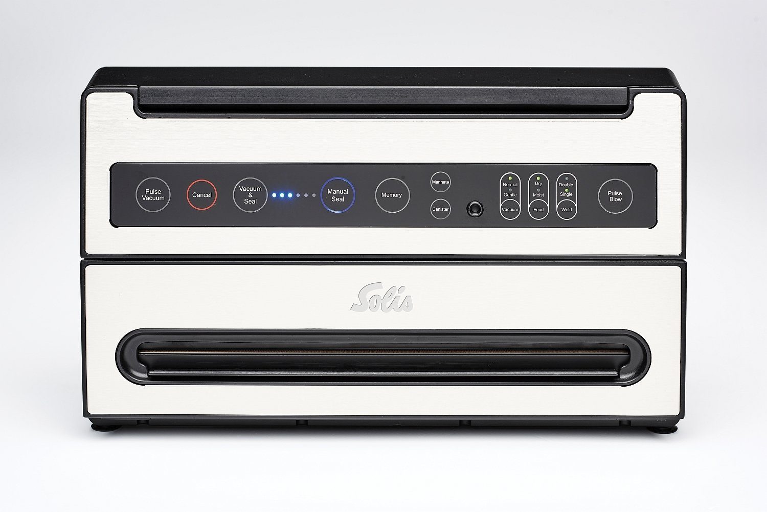 SOLIS OF SWITZERLAND Vakuumierer VertiVac Plus All-in-One, Rollenbreite 30 cm, 130W, doppelte Schweißnaht, Dauerbetrieb, Vakuumschlauch
