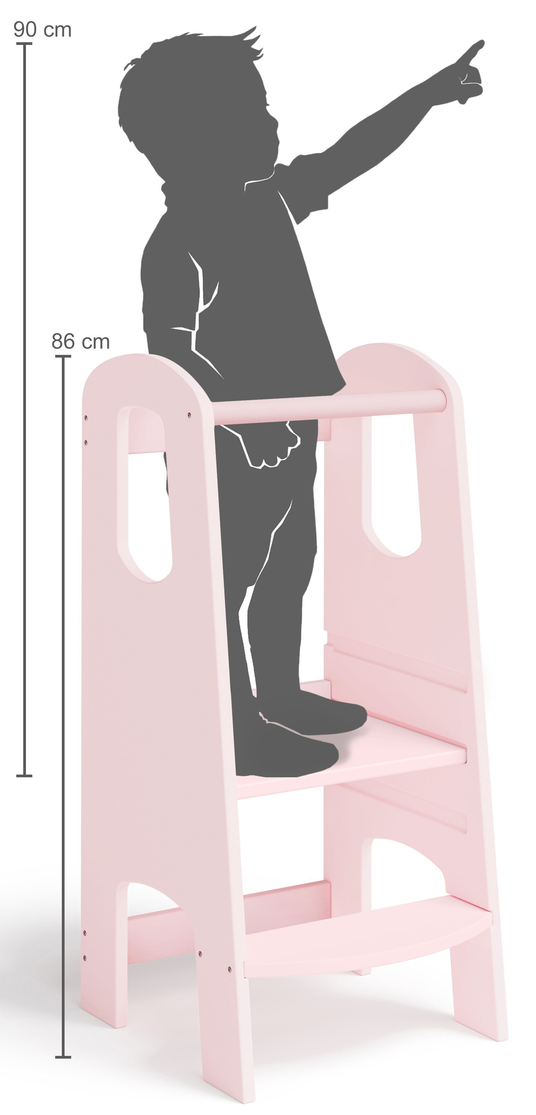 Bellabino Stehhilfe Lernturm Luni, 3-fach höhenverstellbar, aus Birke Sperrholz, rosa