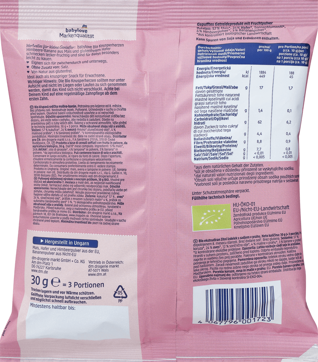Babysnack Knusperherzen Himbeere Banane, ab dem 8. Monat, 30 g