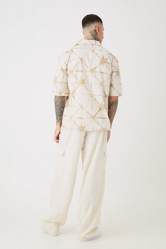 Tall Oversize Leinen-Cargohose mit elastischem Bund