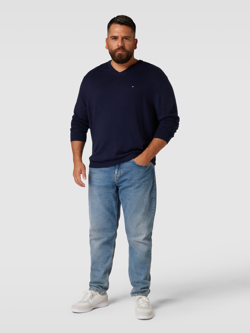 PLUS SIZE Strickpullover mit Logo-Stitching Modell 'PIMA' in marineblau